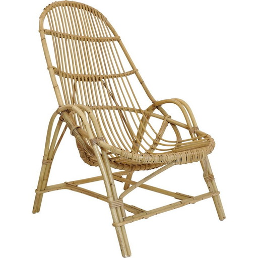 Vintage rotan fauteuil met armleuning, 1960-1970