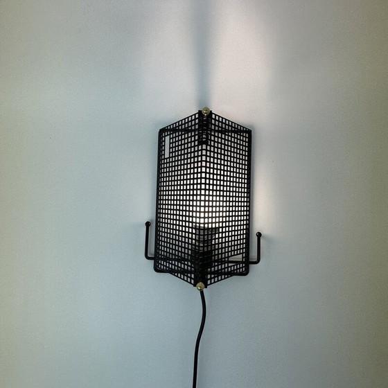 Image 1 of Mid century geperforeerde metalen wandlamp van Tjerk Reijenga voor Pilastro, 1950