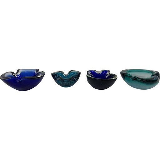 Set van 4 mid century blauwe Murano glazen kommen, 1970