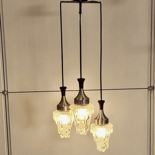 Vintage Brutalistische kroonluchter 3 lichtpunten