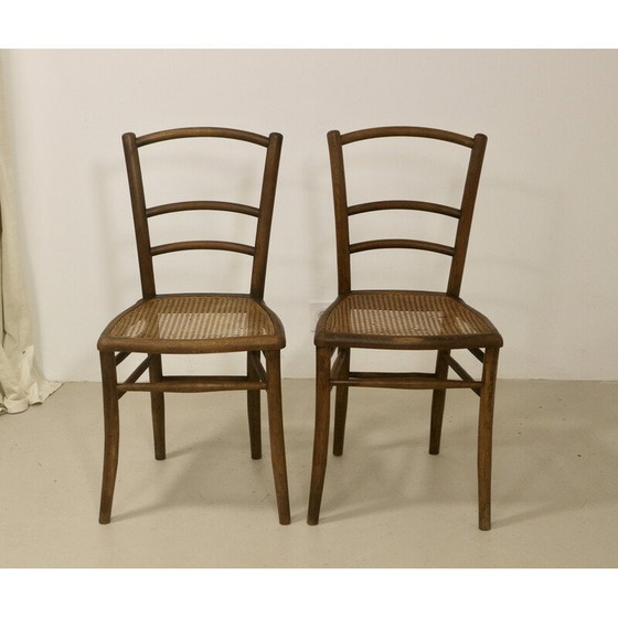 Image 1 of Paar vintage bistrostoelen met rieten kap, 1950