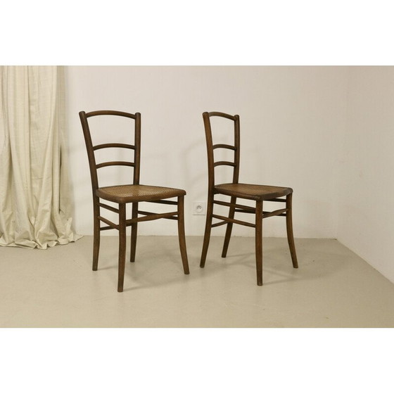 Image 1 of Paar vintage bistrostoelen met rieten kap, 1950