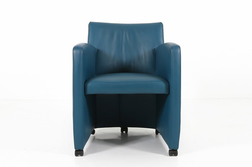 Vintage loungestoel in blauw leer van Leolux, 1990S