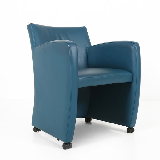 Vintage loungestoel in blauw leer van Leolux, 1990S