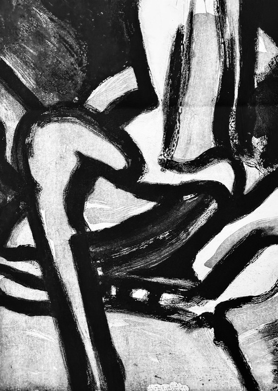 Image 1 of Bengt Lindstrom ( 1925-2008 ) Xxl Abstracte compositie in zwart-wit / Cobra beweging