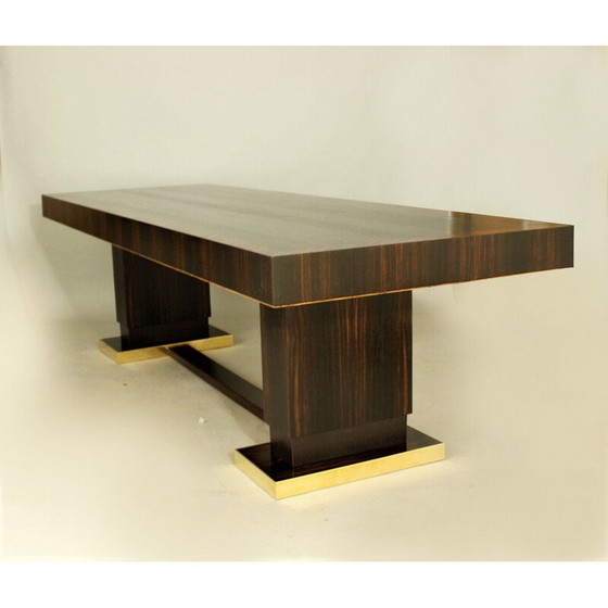 Image 1 of Vintage tafel in Macassar ebbenhout en messing, 1930