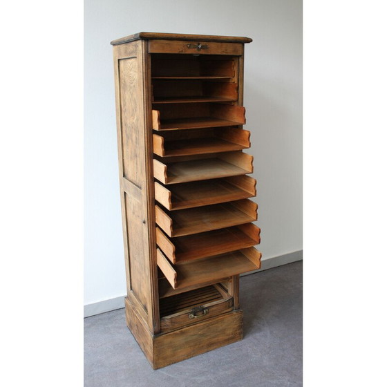 Image 1 of Vintage massief houten archiefkast met draaideur, 1950