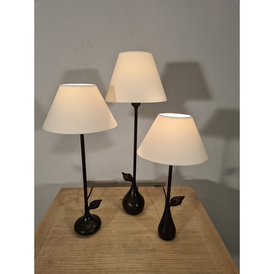 Image 1 of Set van 3 vintage bronzen lampen door Augustin Granet voor Objet Insolite, 1990