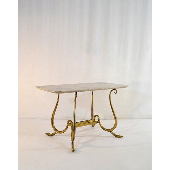 Image 1 of Elegante vintage cocktailtafel met zwanenpoten en neutraal beige marmer, Italië 1950