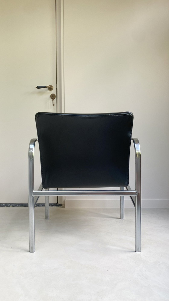 Image 1 of Vintage Chromen Fauteuil Met Zwart Leren Zitting