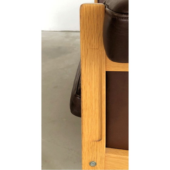 Image 1 of Vintage Deense 3-zitsbank in eiken en bruin leer van Hans J. Wegner voor GETAMA 1960