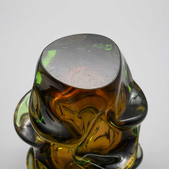 Image 1 of Sommerso Propeller Glazen Vaas Ontwerp Jan Kotik 20cm Retro jaren 50 Uranium Amber