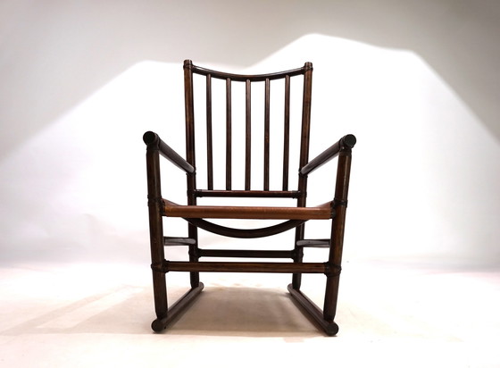 Image 1 of Manou rotan fauteuil met leren zitting, 1960