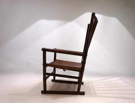 Image 1 of Manou rotan fauteuil met leren zitting, 1960