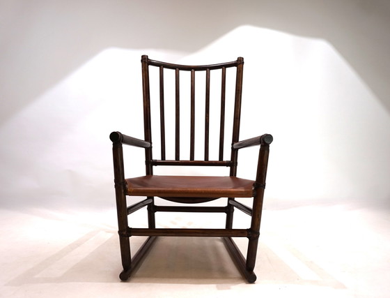 Image 1 of Manou rotan fauteuil met leren zitting, 1960