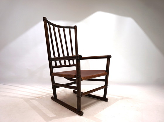 Image 1 of Manou rotan fauteuil met leren zitting, 1960