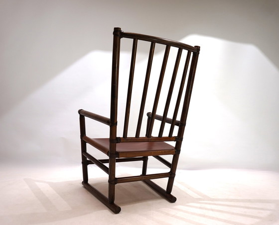 Image 1 of Manou rotan fauteuil met leren zitting, 1960