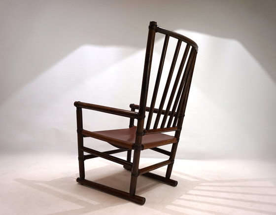 Image 1 of Manou rotan fauteuil met leren zitting, 1960