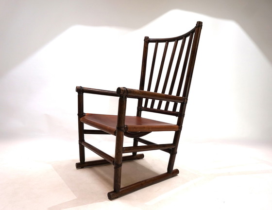 Image 1 of Manou rotan fauteuil met leren zitting, 1960