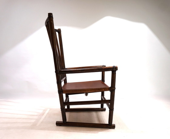 Image 1 of Manou rotan fauteuil met leren zitting, 1960