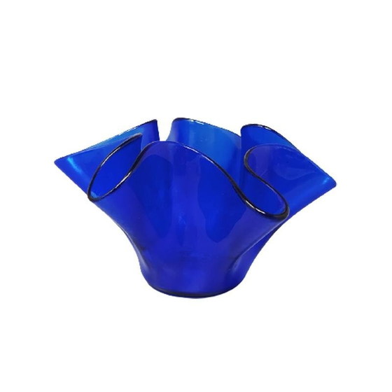 Image 1 of Blauwe vaas "Fazzoletto" van Dogi in Murano glas uit 1970. Gemaakt in Italië