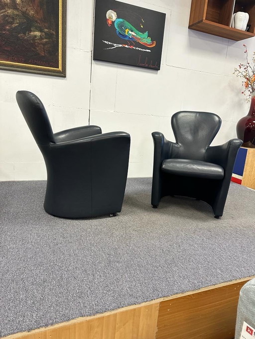 2 Leolux Emphora Fauteuil blauw leer