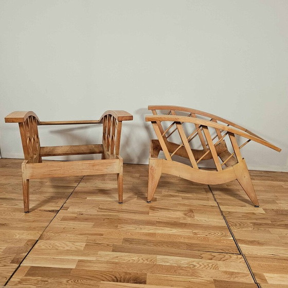 Image 1 of Paar vintage fauteuils met geborduurde Canovas stof van Lesage, 1950