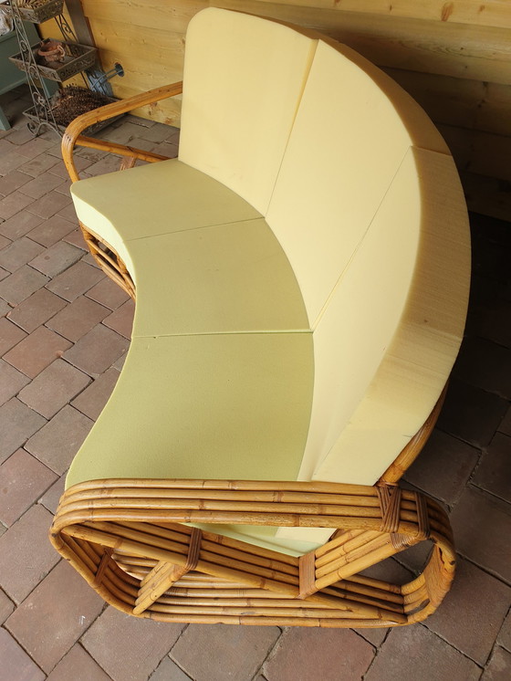 Image 1 of Zeldzame Gebogen Rotan Vintage 3-Zits Frankl Bank jaren '30