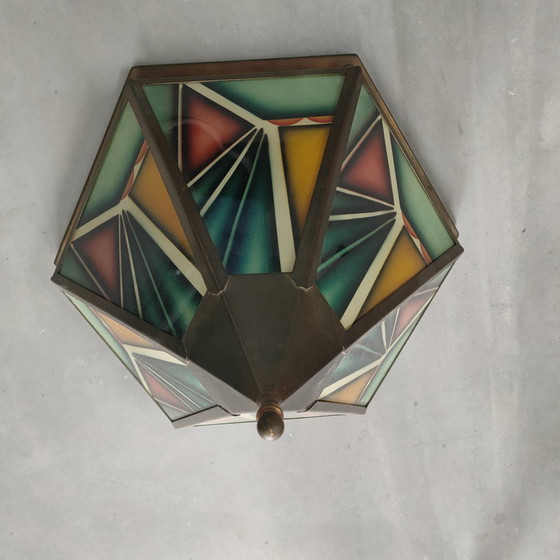 Image 1 of Art Deco Hexagon Amsterdamse School Lampen (Plafondlamp + Plafonnière)