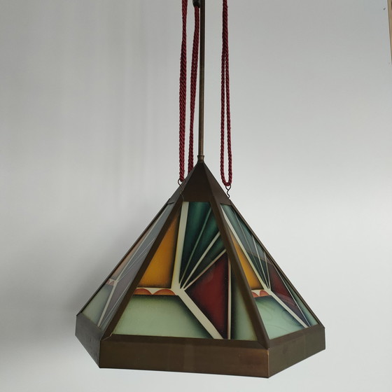 Image 1 of Art Deco Hexagon Amsterdamse School Lampen (Plafondlamp + Plafonnière)