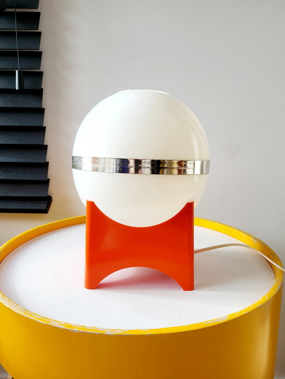 Image 1 of Space Age Tafellamp Met Oranje Voet Vierkant, Kunststof, Jaren 1960