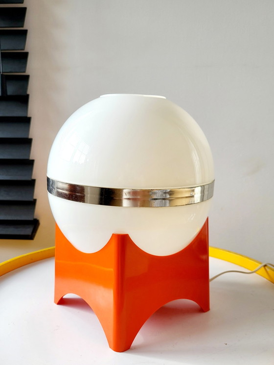 Image 1 of Space Age Tafellamp Met Oranje Voet Vierkant, Kunststof, Jaren 1960