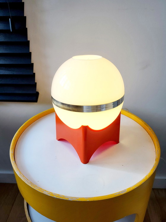 Image 1 of Space Age Tafellamp Met Oranje Voet Vierkant, Kunststof, Jaren 1960