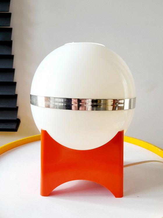 Image 1 of Space Age Tafellamp Met Oranje Voet Vierkant, Kunststof, Jaren 1960