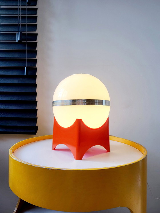 Image 1 of Space Age Tafellamp Met Oranje Voet Vierkant, Kunststof, Jaren 1960