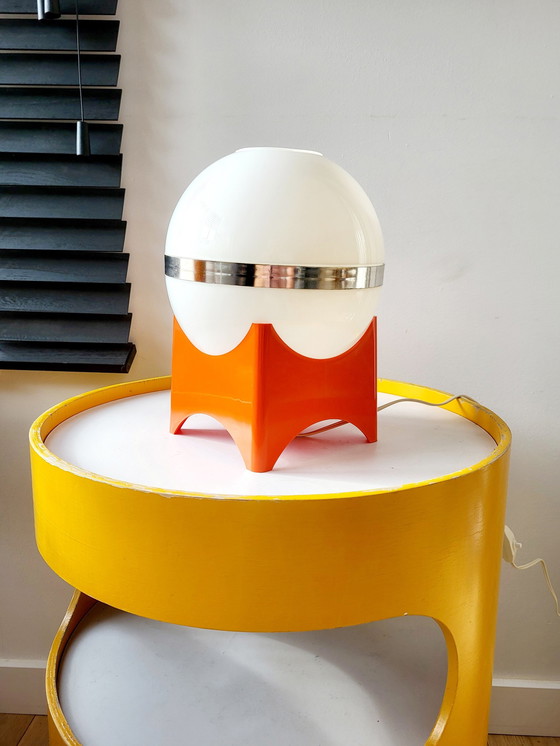 Image 1 of Space Age Tafellamp Met Oranje Voet Vierkant, Kunststof, Jaren 1960