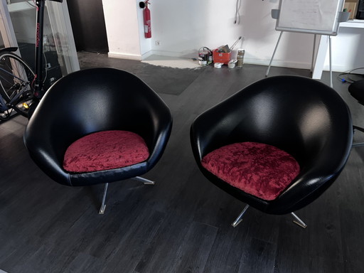 2x Egg Fauteuils Zwart Skaï