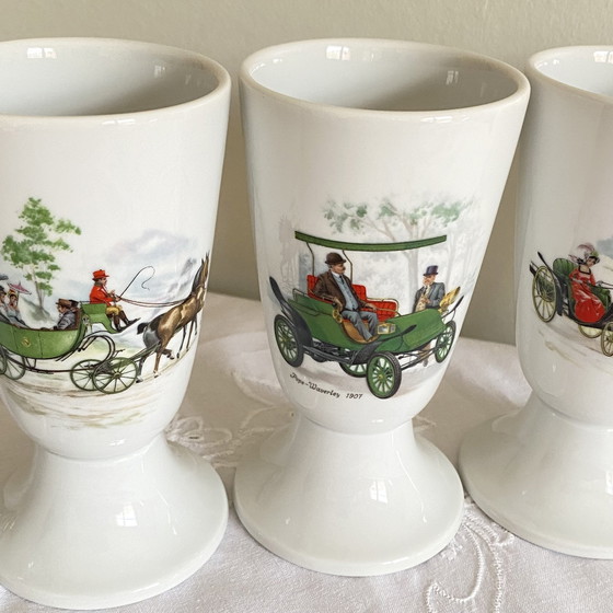 Image 1 of Set van 6 Mazagrans Limoges porseleinen koffiemok Hippomobiel Automobiel