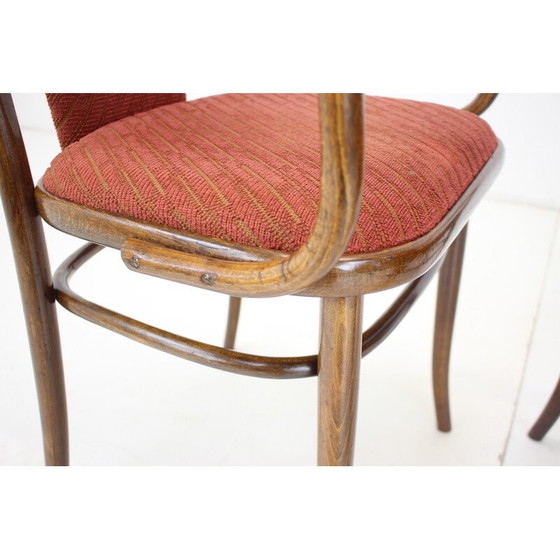 Image 1 of Paar vintage houten en stoffen stoelen van Ton, Tsjecho-Slowakije 1989