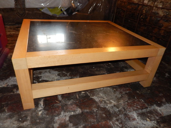 Image 1 of Grote handgemaakte salontafel in marmer en beukenhout