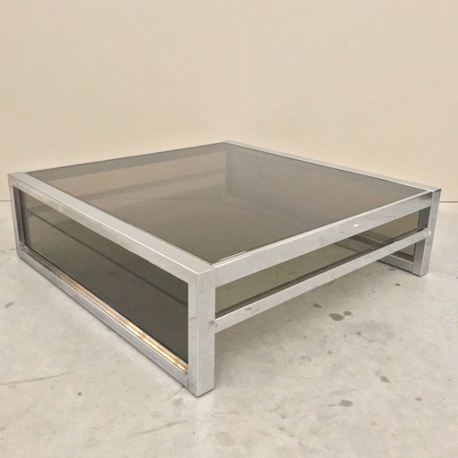 Vintage zwaar chromen salontafel van Belgo Chrome De Wulf, België