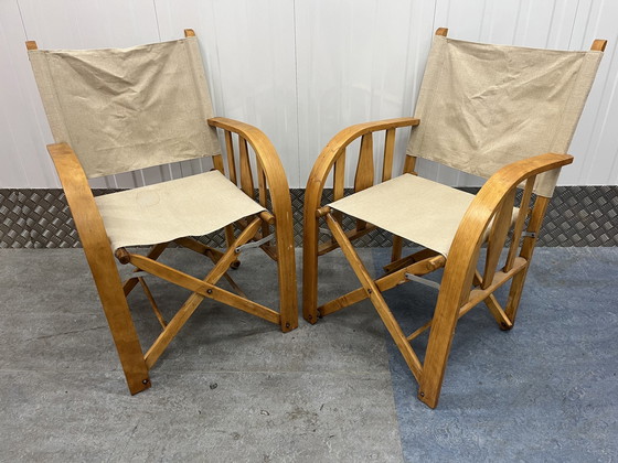 Image 1 of Set Van 2 Luxe Vintage Franse Regisseursstoelen Klapstoelen