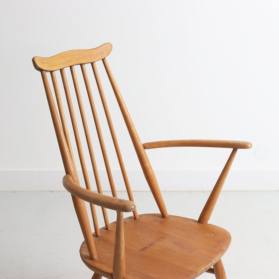 Image 1 of Set van 6 Windsor eetkamerstoelen van beukenhout en iepenhout, Lucian Ercolani voor Ercol, Engeland, 1960