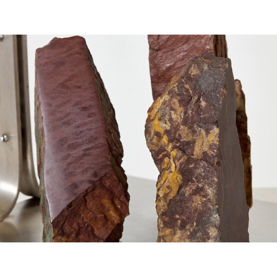 Image 1 of Vintage lamp in geborsteld staal en rode leisteen van Philippe Jean, 1970