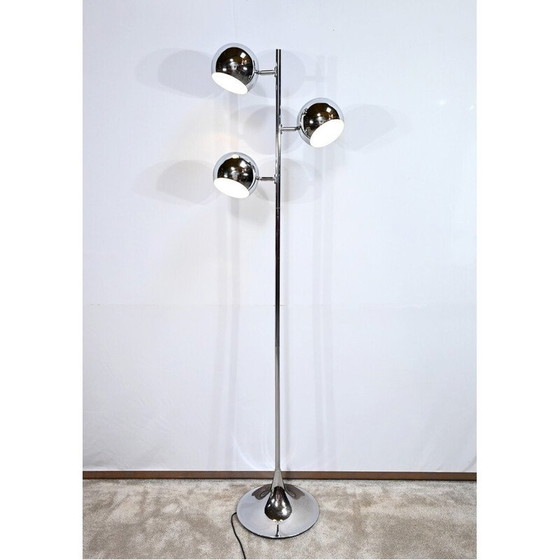Image 1 of Vintage vloerlamp van verchroomd metaal met 3 armen, 1970