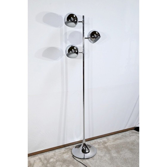Image 1 of Vintage vloerlamp van verchroomd metaal met 3 armen, 1970