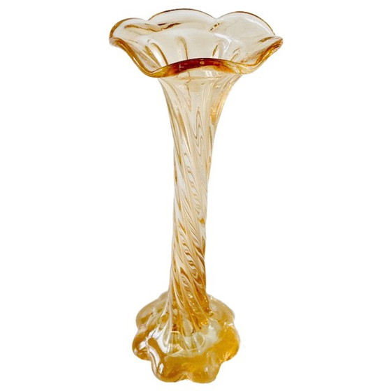 Image 1 of Vintage Murano gedraaid vaasje zalmroze iriserend glas