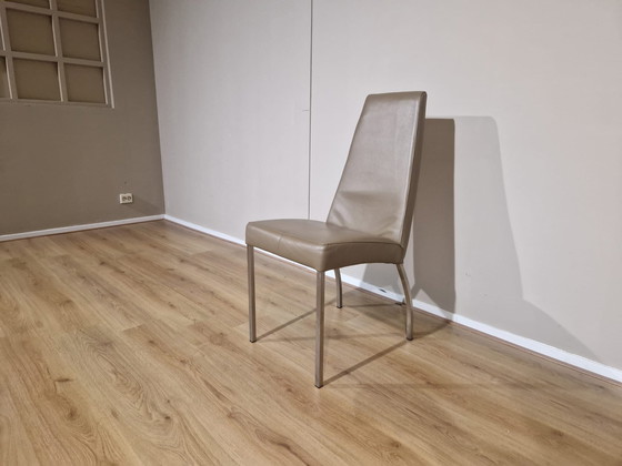 Image 1 of 4x Design Eetkamerstoelen Taupe Leder