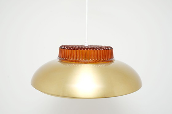 Image 1 of Scandinavische vintage lamp van messing en glas, jaren 60