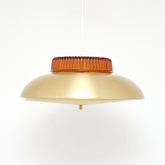 Image 1 of Scandinavische vintage lamp van messing en glas, jaren 60